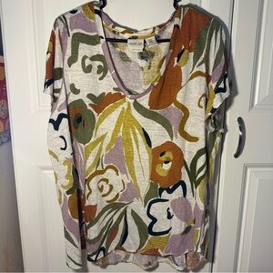 Rachel Zoe 100% linen 1X women’s short sleeve tee fall autumnal colors green